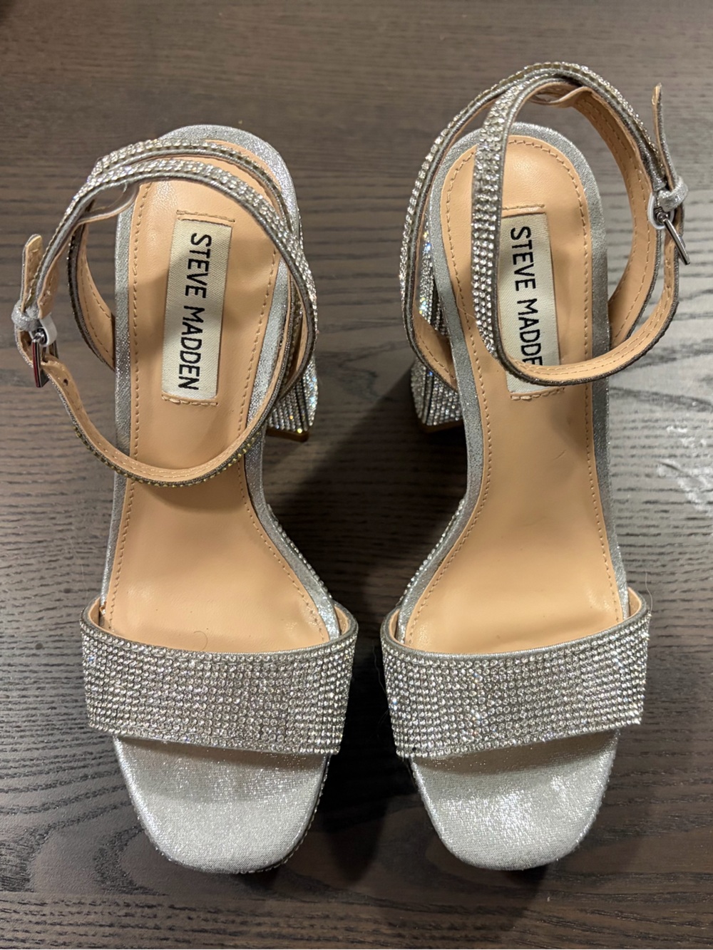 Steve Madden Silver Rhinestone Platform Heels Size 6M - Picture 3 of 9